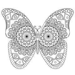 Butterfly for coloring book illustration. Antistress coloring for adults. black and white lines.