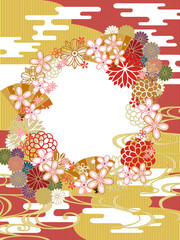 和柄赤金シンプル雲背景素材菊