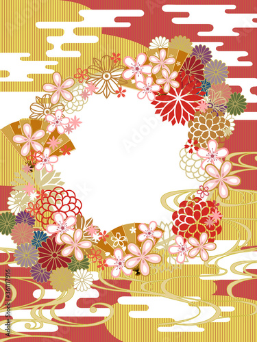 和柄赤金シンプル雲背景素材菊 Wall Mural Aged Aged Wallpaper Murals Risings