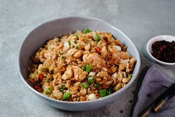 Homemade Chinese Smoky fried rice, selective focus