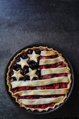 American Flag Pie with blueberries and strawberries