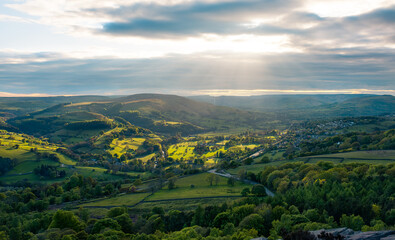 Fantastic view in the national park "Peak District" on the sunset in Summer
