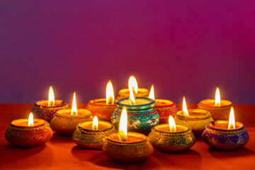 Beautifully Lit Lamps for the Hindu Diwali Festival