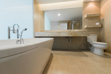 Naklejka na ściany i meble Luxury bathroom toilet bowl and bathtub , vintage color tone style