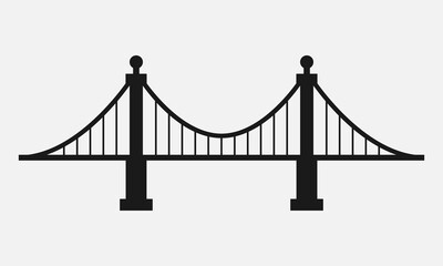 Suspension bridge black and white vector icon.