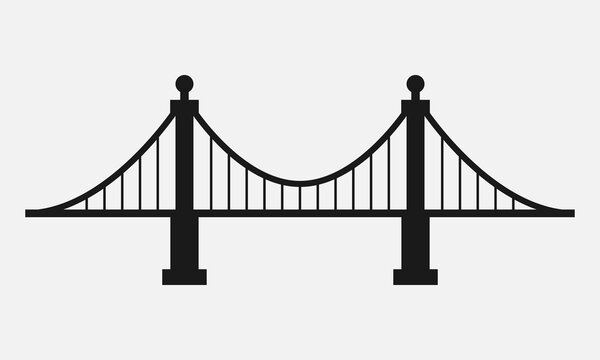 Suspension Bridge Black And White Vector Icon.