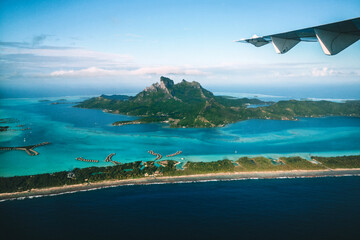 aerial view upon island resort and tropical island