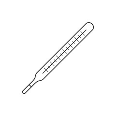Classic thermometer line icon on white background. Mercury thermometer for human body temperature measurement. Fever diagnostic medical tool symbol or sign. Vector illustration, flat design, clip art.