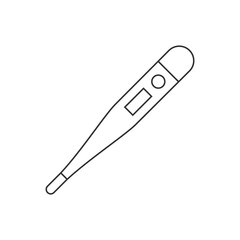 Obraz premium Digital thermometer line icon. Black outline on white background. Electronic body measurement tool. Medical supplies. Having fever. Checking body temperature concept. Vector illustration,flat,clip art