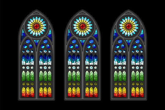 Medieval Cathedral Windows Style Stained Glass Mosaic Window Set