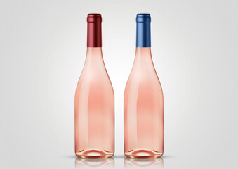 Bottle of rose wine with white background. Mock up for labels.