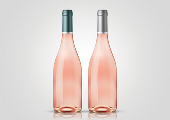Bottle of rose wine with white background. Mock up for labels.