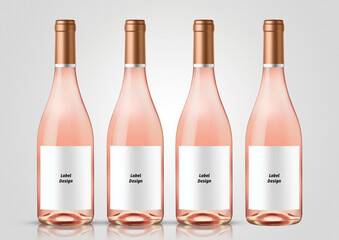 Bottle of rose wine with white background. Mock up for labels.