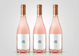 Bottle of rose wine with white background. Mock up for labels.