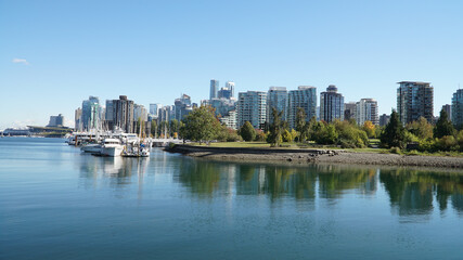 Skyscraper and city landscape on a sunny day in Vancouver, Canada.