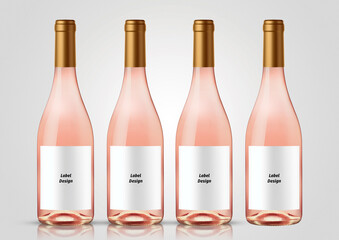 Bottle of rose wine with white background. Mock up for labels.