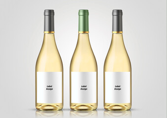 Bottle of white wine with white background. Mock up for labels.