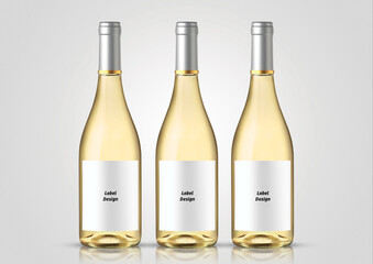 Bottle of white wine with white background. Mock up for labels.