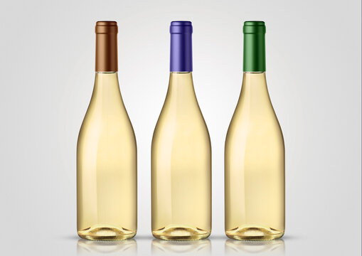 Bottle of white wine with white background. Mock up for labels.