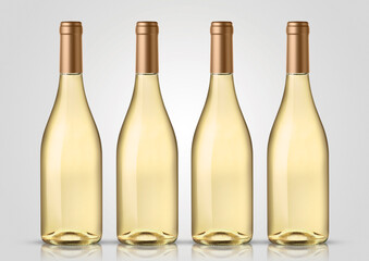 Bottle of white wine with white background. Mock up for labels.