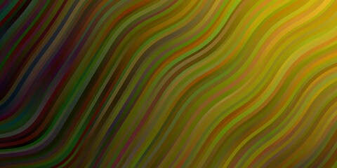 Dark Green, Yellow vector backdrop with bent lines. Bright illustration with gradient circular arcs. Pattern for commercials, ads.