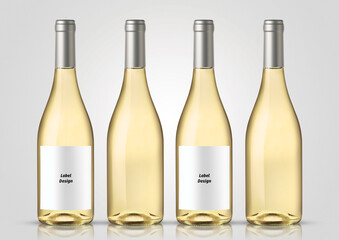 Bottle of white wine with white background. Mock up for labels.