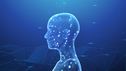 AI artificial intelligence digital network computer technology 3D illustration.