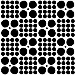 Vector seamless geometric pattern of hand-drawn black circles of different sizes on a white background. For decor, textile, fabric, carpet, wallpaper, ceramic tiles, wrapping.