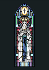 Virgin Mary Stained Glass Window Mosaic, Medieval Cathedral Window Style, Mother of God 
