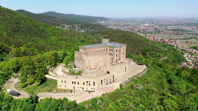 NEUSTADT, 15 APRIL 2020, Aerial view, Flight at Hambacher Schloss, Hambach, Neustadt an der Weinstrasse, Rhineland-Palatinate, Germany