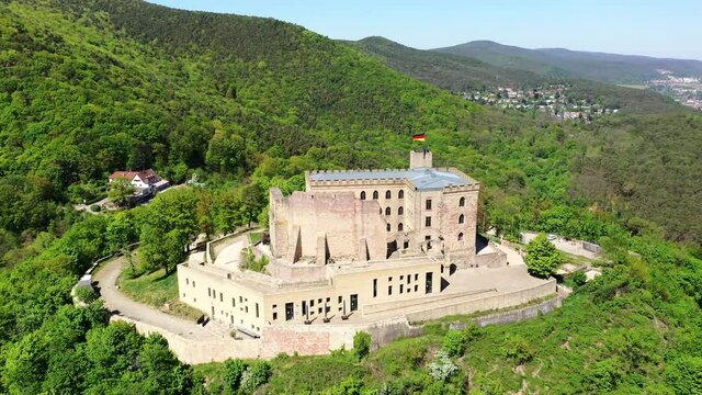 NEUSTADT, 15 APRIL 2020, Aerial view, Flight at Hambacher Schloss, Hambach, Neustadt an der Weinstrasse, Rhineland-Palatinate, Germany