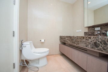 Luxury bathroom bright colors in apartment 