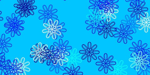 Light BLUE vector doodle template with flowers.