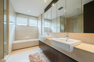 Luxury bathroom bright colors in apartment 