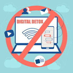 Digital detox concept by stop using social media via laptop and smartphone