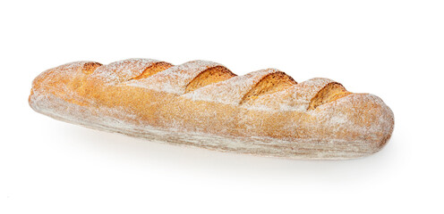 Loaf of bread isolated on white background. Whole fresh bread. Close up