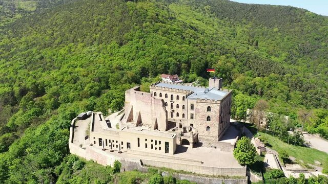 NEUSTADT, 15 APRIL 2020, Aerial view, Flight at Hambacher Schloss, Hambach, Neustadt an der Weinstrasse, Rhineland-Palatinate, Germany