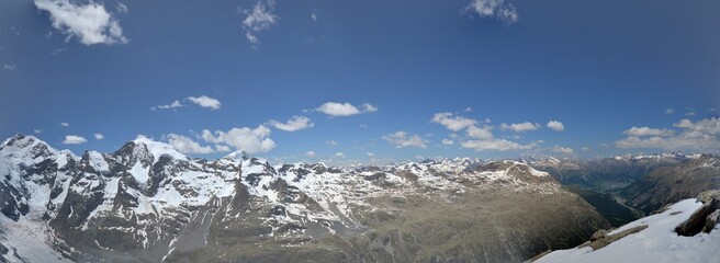 Panorama of the Swiss Alps in the Engadin Graubünden with the Morteratsch valley on it