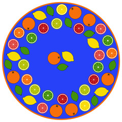 Circle citrus fruits ornament. For design of umbrella, plate, tablecloth, CD or any other circle object.