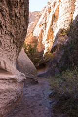 The Hiking Trail Leads Through A Slot Canyon On The Tent Rocks Trail,Kasha-Katuwe Tent Rocks National Monument, New Mexico,USA