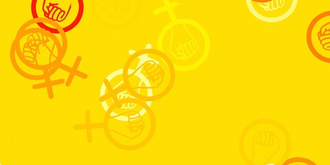 Light Orange vector background with woman symbols.