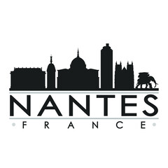 Nantes France Europe Skyline Silhouette Design City Vector Art Famous Buildings. - obrazy, fototapety, plakaty