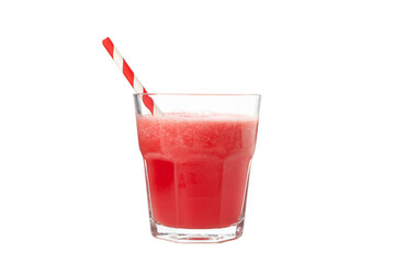 Glass of watermelon juice isolated on white background. Fresh drink
