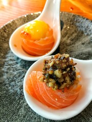 Close up of two delicious gunkan sushi