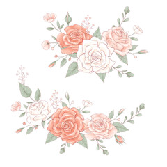 Bouquet a wreath of delicate roses. Hand drawing