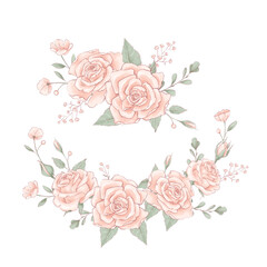 Bouquet a wreath of delicate roses. Hand drawing