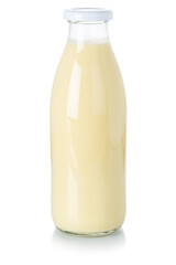 Milk drink smoothie fruit juice milkshake shake in a bottle isolated on white