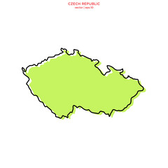 Green Map of Czech Republic with Outline Vector Design Template. Editable Stroke