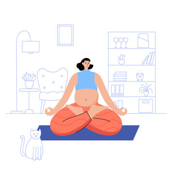 Yoga flat vector illustration. Healthy pregnancy.