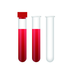 Vector illustration test tubes, laboratory glassware isolated on transparent background. Test tubes filled with blood. Empty and closed template.